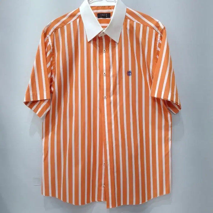 [BUNJANG] Daks Orange Stripe Short Sleeve Shirt (Size 105) / 닥스 오렌지 스트라이프 반팔 셔츠 105