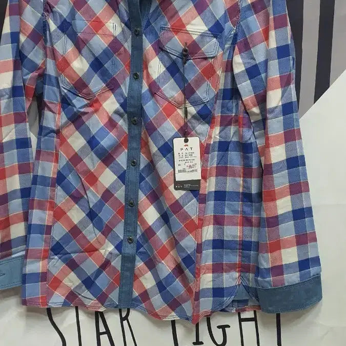 [BUNJANG] PAT Check Denim Combination Long-Sleeve Shirt / PAT 체크 남방 데님 배색 긴팔 셔츠