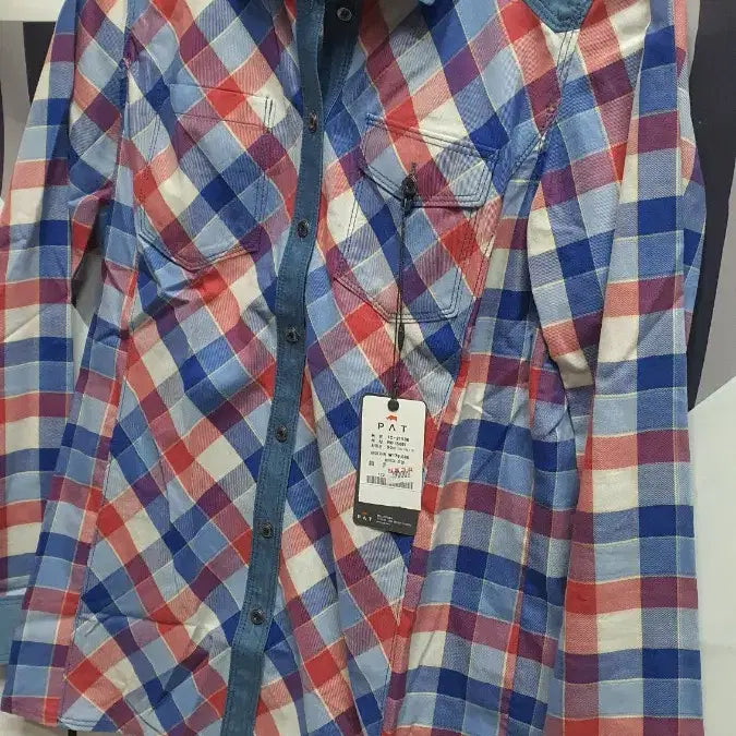 [BUNJANG] PAT Check Denim Combination Long-Sleeve Shirt / PAT 체크 남방 데님 배색 긴팔 셔츠