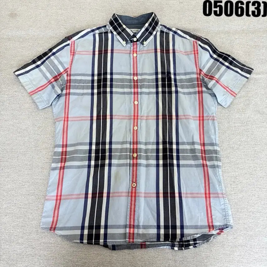 [BUNJANG] Beanpole Slim Fit Check Short Sleeve Shirt (Size 105) / 105 빈폴 슬림핏 체크 반팔 셔츠 하늘색 남방 0506(3)