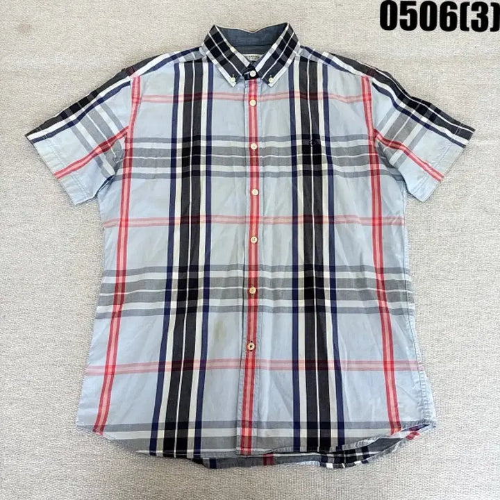 [BUNJANG] Beanpole Slim Fit Check Short Sleeve Shirt (Size 105) / 105 빈폴 슬림핏 체크 반팔 셔츠 하늘색 남방 0506(3)