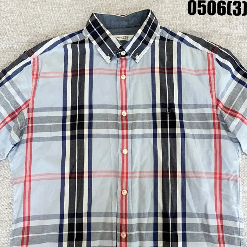 [BUNJANG] Beanpole Slim Fit Check Short Sleeve Shirt (Size 105) / 105 빈폴 슬림핏 체크 반팔 셔츠 하늘색 남방 0506(3)