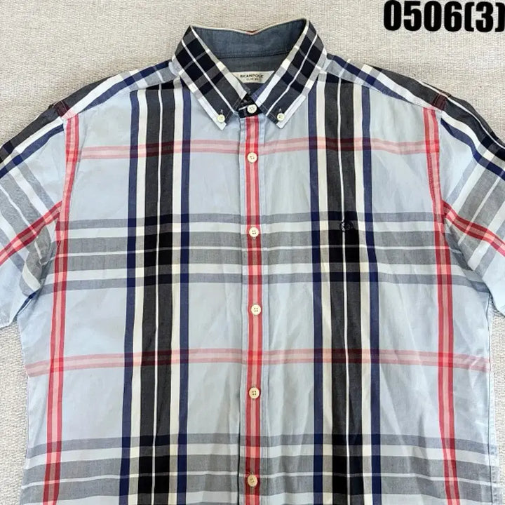 [BUNJANG] Beanpole Slim Fit Check Short Sleeve Shirt (Size 105) / 105 빈폴 슬림핏 체크 반팔 셔츠 하늘색 남방 0506(3)