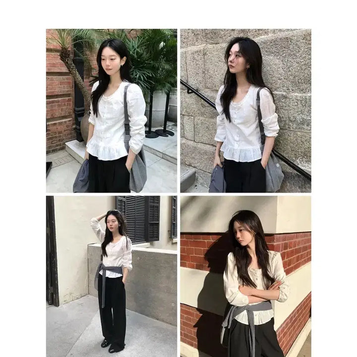 [BUNJANG] Letter From Moon Notting Round Neck Frill Blouse / 레터프롬문 노트니 라운드넥 프릴 블라우스