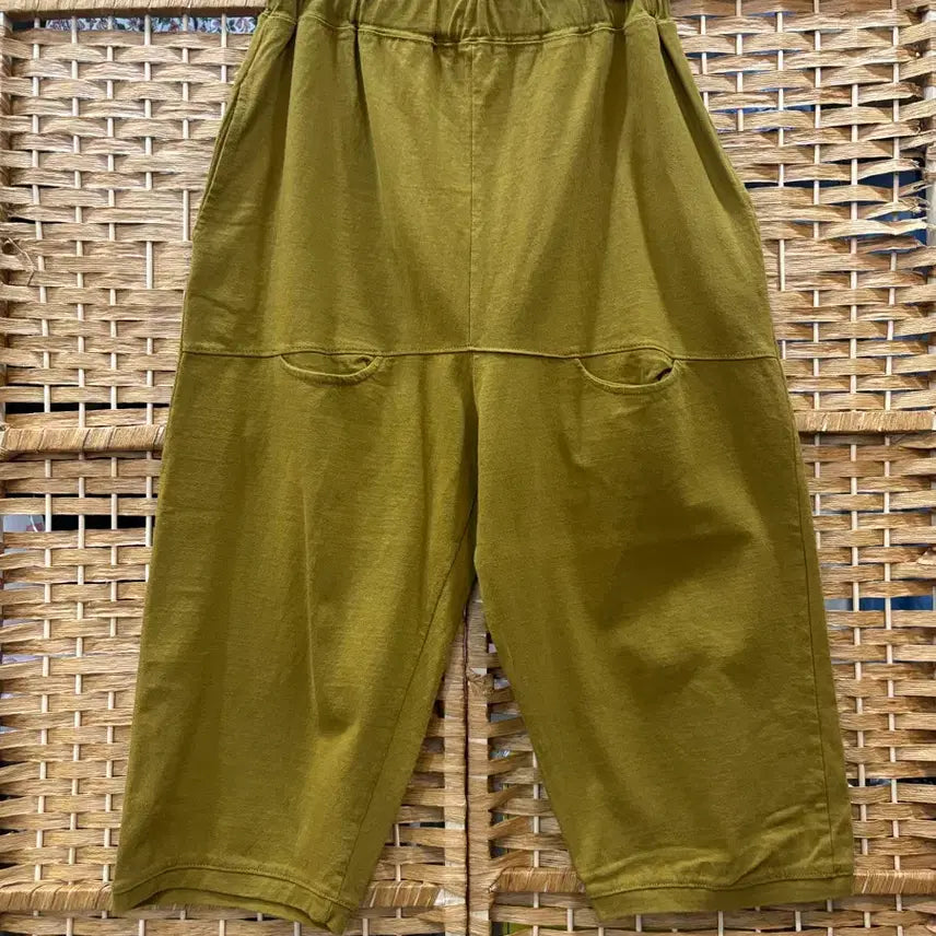 [BUNJANG] Mustard Yellow Cotton Baggy Cropped Pants / 면 배기 바지