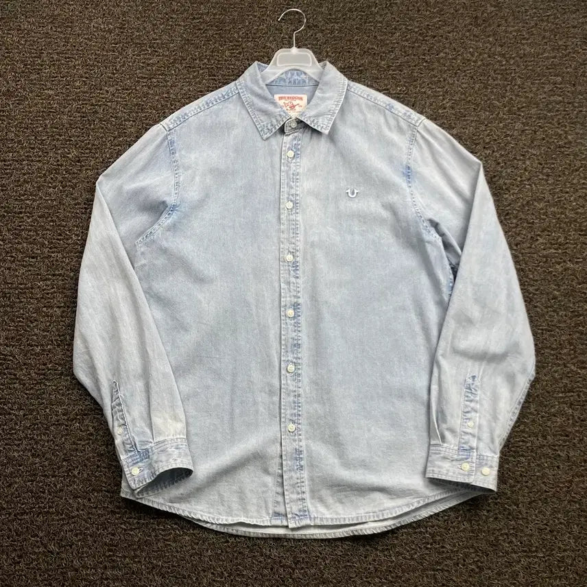 [BUNJANG] True Religion Embroidered Logo Denim Shirt / 트루릴리전 자수로고 데님 셔츠