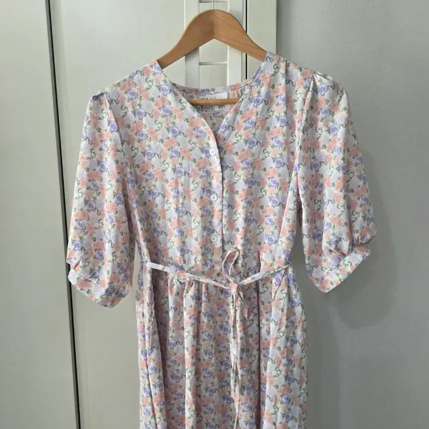 [BUNJANG] Flower Pattern Long Dress Puff Sleeves / 플라워 패턴 롱 원피스 퍼프소매