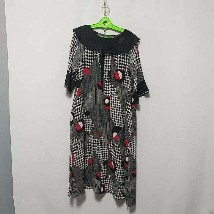 [BUNJANG] Houndstooth Check Long Dress with Black Big Collar / ㅎ258 롱원피스