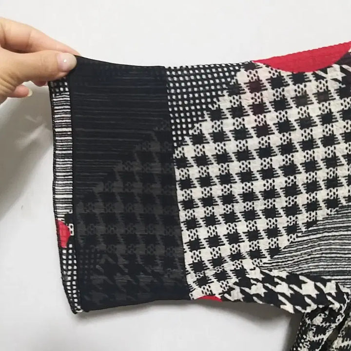 [BUNJANG] Houndstooth Check Long Dress with Black Big Collar / ㅎ258 롱원피스