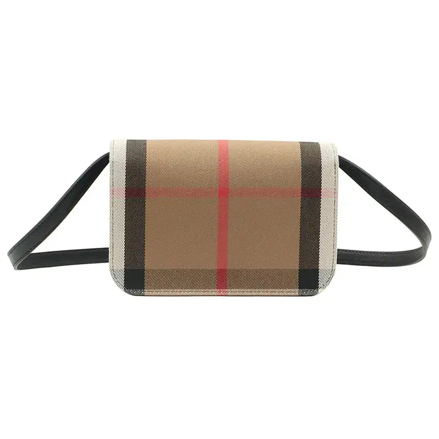 [BUNJANG] Burberry House Check Black Leather Gold Hardware Madison MX Crossbody Bag 8084026 / 버버리 하우스 체크 블랙 레더 금장 메디슨 MX 크로스백 8084026