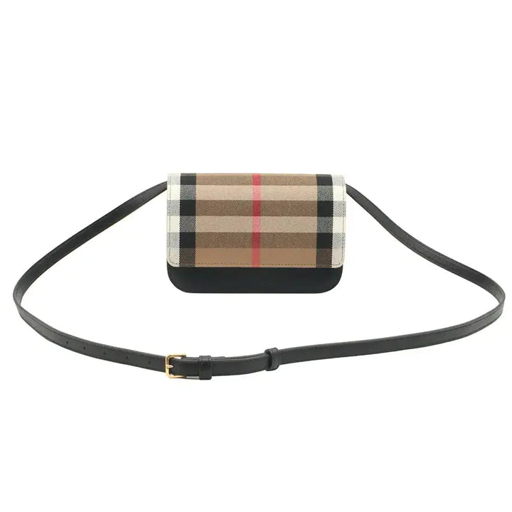 [BUNJANG] Burberry House Check Black Leather Gold Hardware Madison MX Crossbody Bag 8084026 / 버버리 하우스 체크 블랙 레더 금장 메디슨 MX 크로스백 8084026