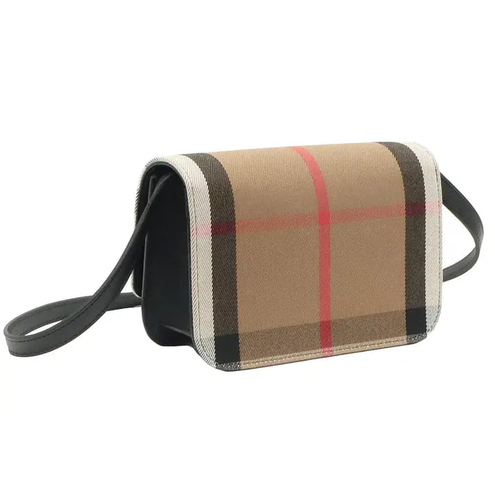 [BUNJANG] Burberry House Check Black Leather Gold Hardware Madison MX Crossbody Bag 8084026 / 버버리 하우스 체크 블랙 레더 금장 메디슨 MX 크로스백 8084026