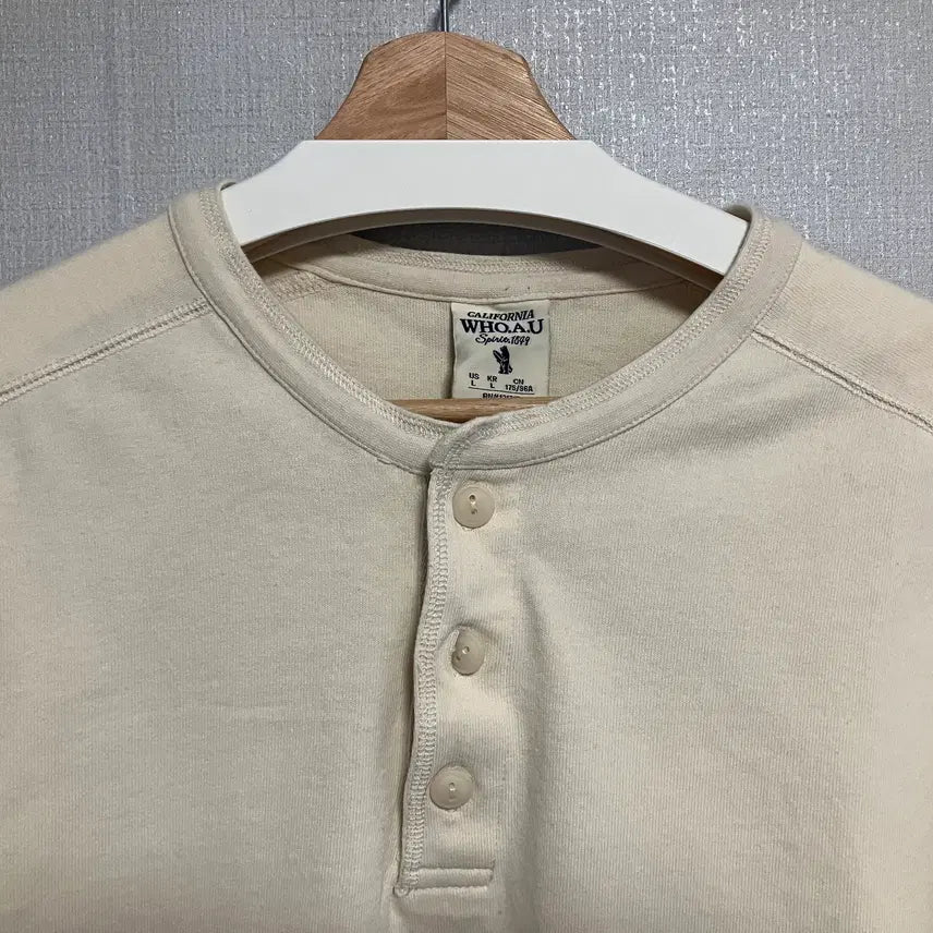 [BUNJANG] WHO.AU Henry Neck Long Sleeve T-Shirt L Ivory / 후아유 헨리넥 긴팔 L 아이보리