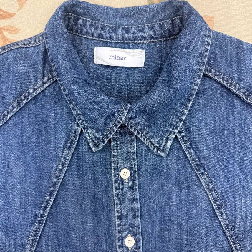 [BUNJANG] minav Mid-Blue Denim Short-Sleeve Shirt (M) / (M)미나브 minav 데님반팔셔츠(미드블루)