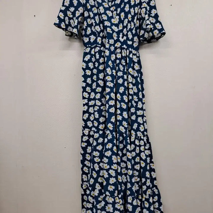 [BUNJANG] Chiffon Long Dress - Navy Daisy Print - Size M / 쉬폰 롱원핏M