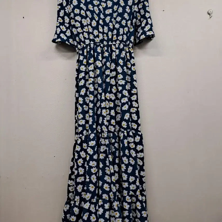 [BUNJANG] Chiffon Long Dress - Navy Daisy Print - Size M / 쉬폰 롱원핏M