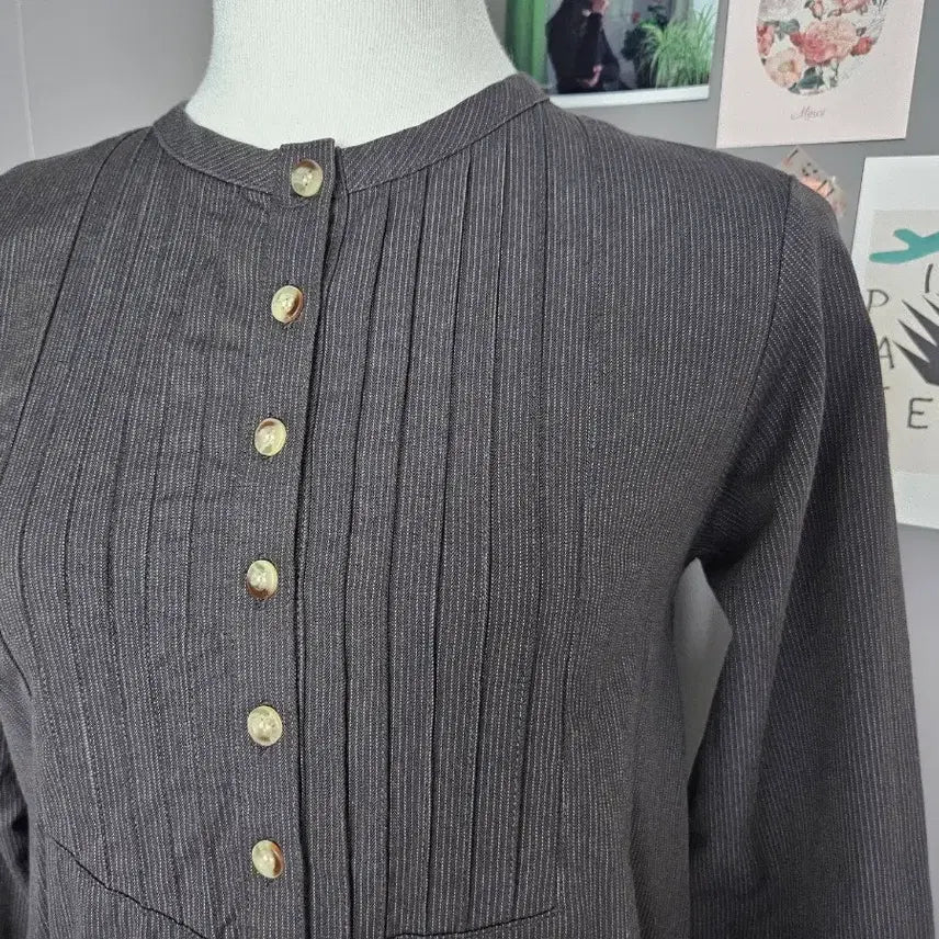 [BUNJANG] Vintage Dark Gray Long Shirt Dress / 빈티지 먹색 원피스 롱셔츠