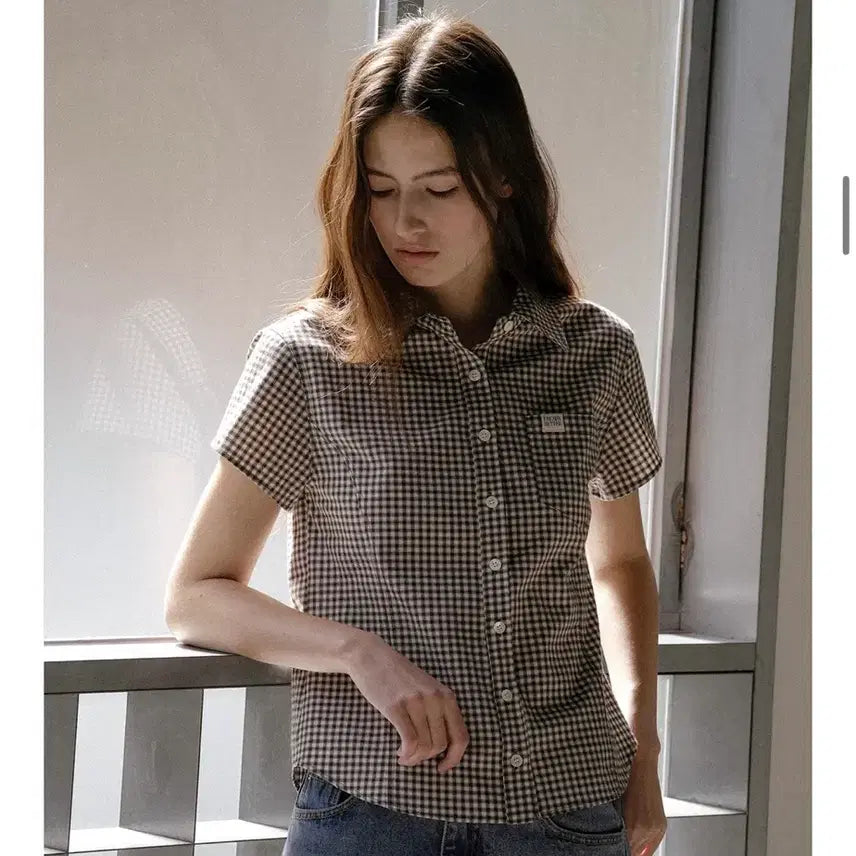 [BUNJANG] KnownBetter Gingham Check Short Sleeve Shirt Brown / 노운베러 깅엄체크 반팔셔츠 브라운