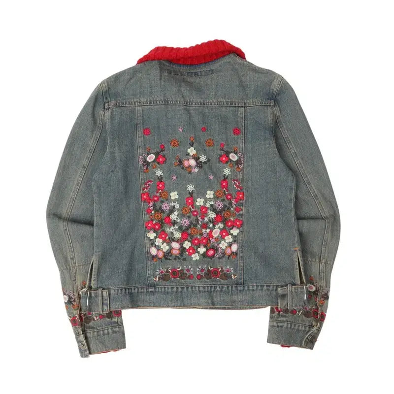 [BUNJANG] DKNY Jeans Flower Knit Panel Denim Jacket / 디케이엔와이 진스 플라워 니트패널 데님자켓
