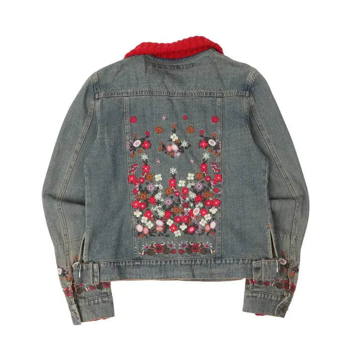 [BUNJANG] DKNY Jeans Flower Knit Panel Denim Jacket / 디케이엔와이 진스 플라워 니트패널 데님자켓