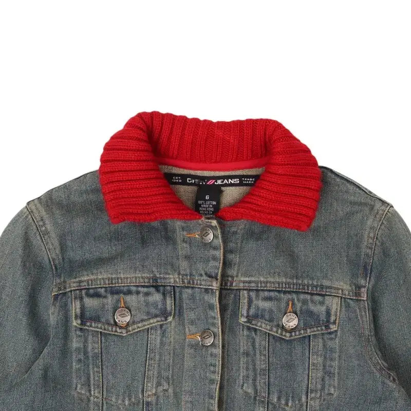 [BUNJANG] DKNY Jeans Flower Knit Panel Denim Jacket / 디케이엔와이 진스 플라워 니트패널 데님자켓