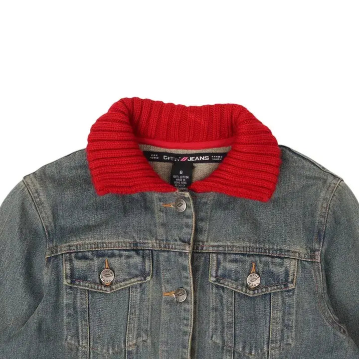 [BUNJANG] DKNY Jeans Flower Knit Panel Denim Jacket / 디케이엔와이 진스 플라워 니트패널 데님자켓