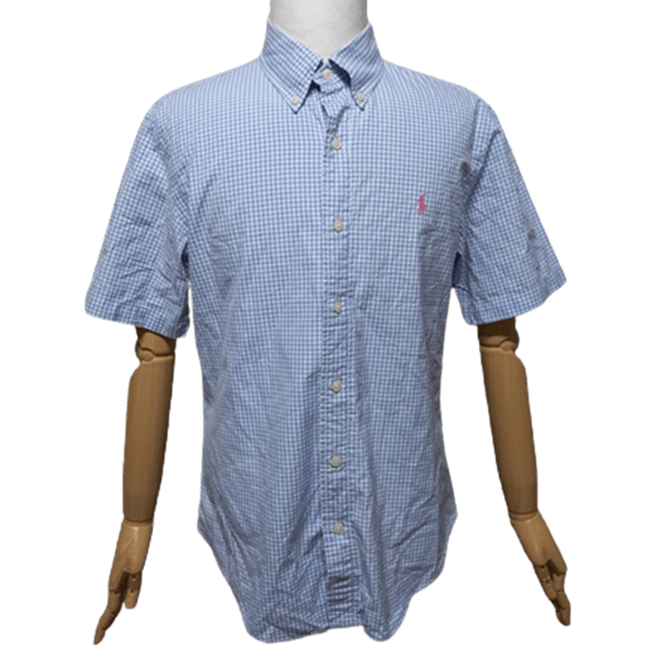 [BUNJANG] Ralph Lauren Signature Gingham Check Short Sleeve Shirt / 랄프로렌 시그니처 정품 깅엄체크 남자 여름용 남성 반팔남방티셔츠100