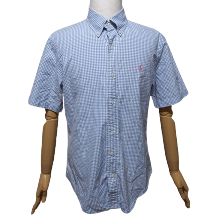 [BUNJANG] Ralph Lauren Signature Gingham Check Short Sleeve Shirt / 랄프로렌 시그니처 정품 깅엄체크 남자 여름용 남성 반팔남방티셔츠100