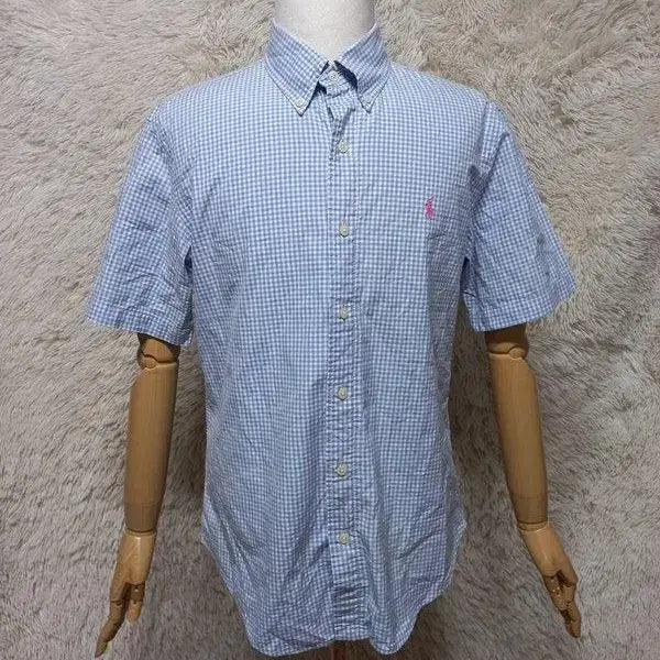 [BUNJANG] Ralph Lauren Signature Gingham Check Short Sleeve Shirt / 랄프로렌 시그니처 정품 깅엄체크 남자 여름용 남성 반팔남방티셔츠100