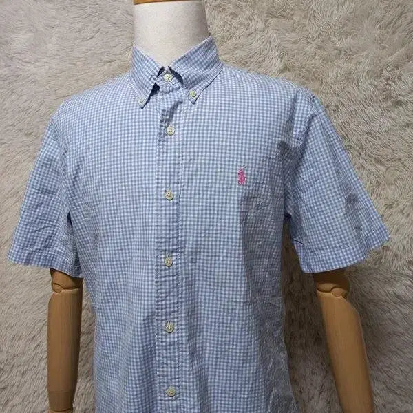 [BUNJANG] Ralph Lauren Signature Gingham Check Short Sleeve Shirt / 랄프로렌 시그니처 정품 깅엄체크 남자 여름용 남성 반팔남방티셔츠100