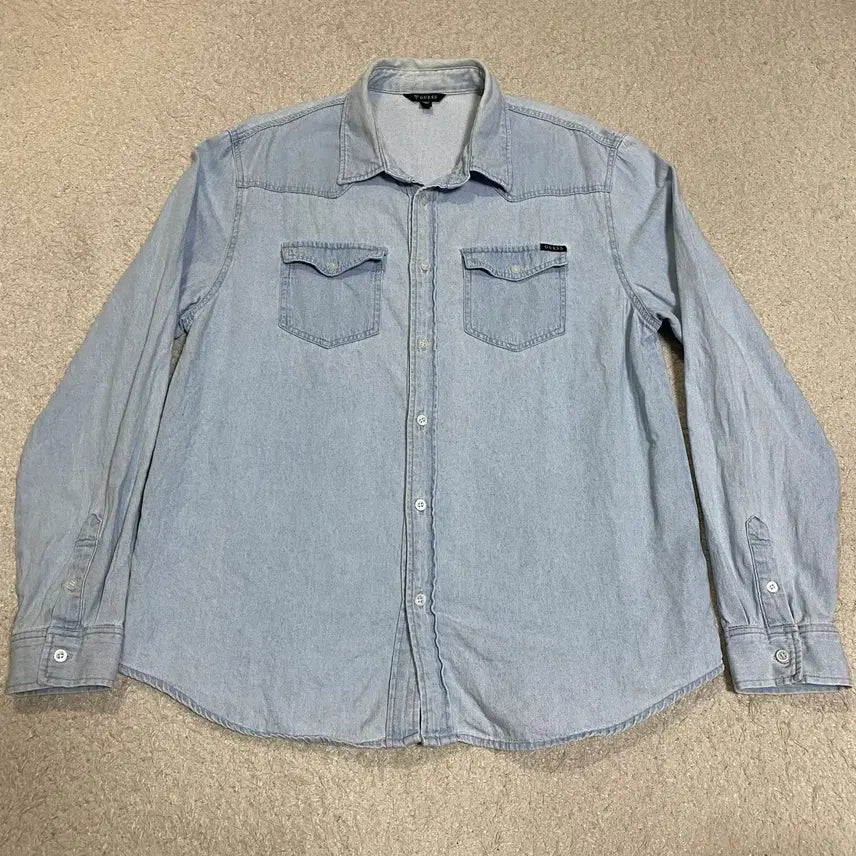[BUNJANG] Guess Denim Shirt Long Sleeve Light Blue XXL / 게스 데님 셔츠 남방 긴팔 연청 xxl 110