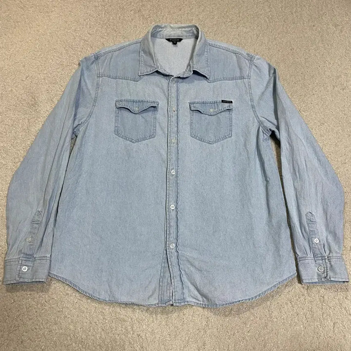 [BUNJANG] Guess Denim Shirt Long Sleeve Light Blue XXL / 게스 데님 셔츠 남방 긴팔 연청 xxl 110
