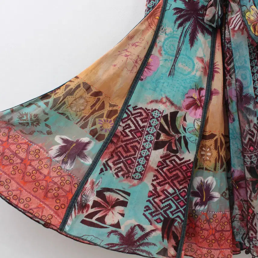 [BUNJANG] Vintage Bohemian Pattern Flare Ribbon Long Skirt / 일본 빈티지 보헤미안 패턴 플레어 리본 롱 스커트