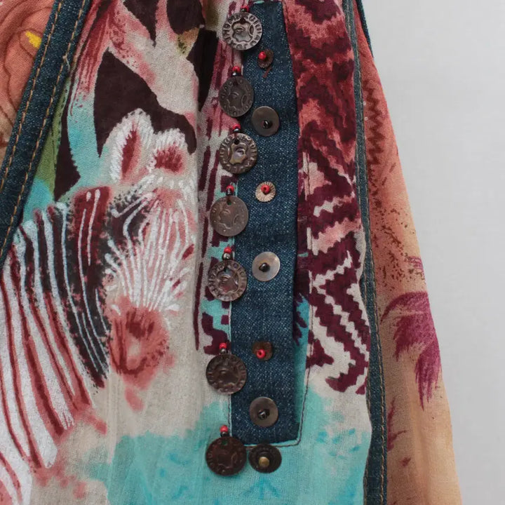 [BUNJANG] Vintage Bohemian Pattern Flare Ribbon Long Skirt / 일본 빈티지 보헤미안 패턴 플레어 리본 롱 스커트
