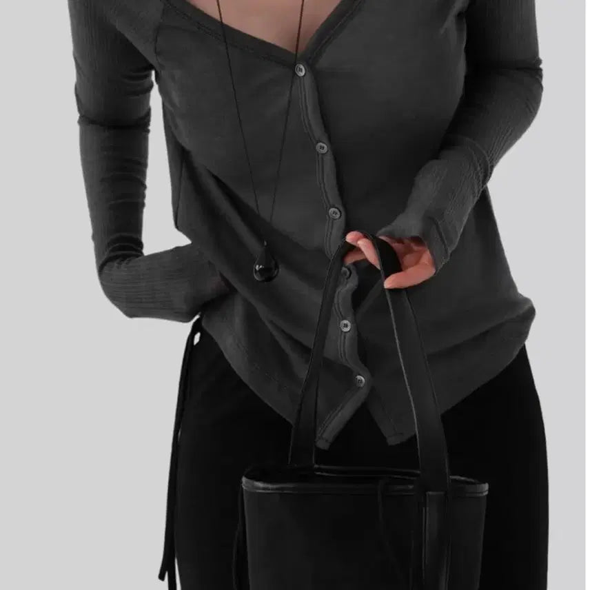 [BUNJANG] Autumn Deep V Tencel Cardigan Charcoal / 어텀 딥브이텐셀 가디건 차콜