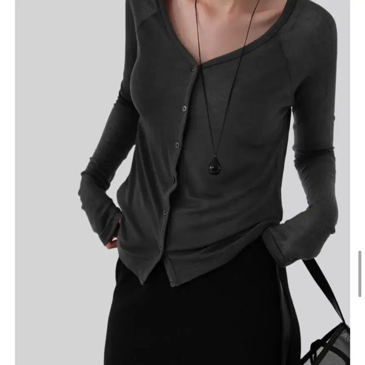 [BUNJANG] Autumn Deep V Tencel Cardigan Charcoal / 어텀 딥브이텐셀 가디건 차콜