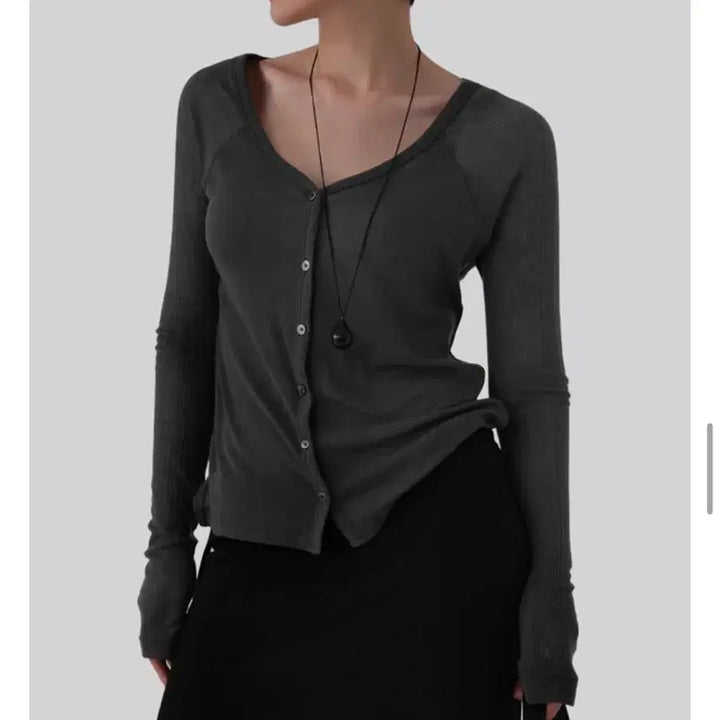 [BUNJANG] Autumn Deep V Tencel Cardigan Charcoal / 어텀 딥브이텐셀 가디건 차콜