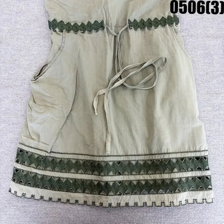 [BUNJANG] Ethnic Midi Dress with Adjustable Waist - Khaki / 카키색 에스닉 원피스 끈조절 가능 0506(3)