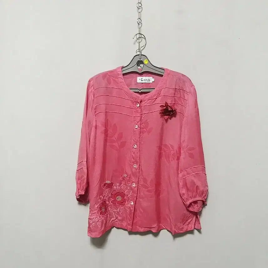 [BUNJANG] Linen Blend Blouse with Floral Embroidery / ㅎ270 인견상의