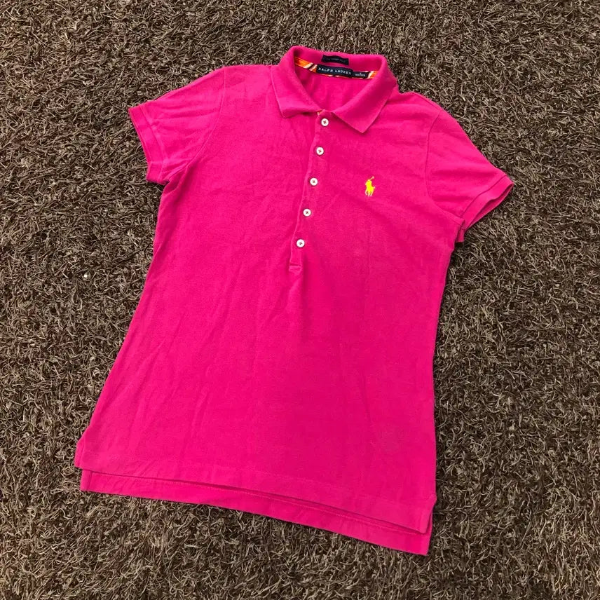 [BUNJANG] Ralph Lauren Pink Collar Short Sleeve T-Shirt / S 랄프로렌 핑크 카라 반팔 티셔츠