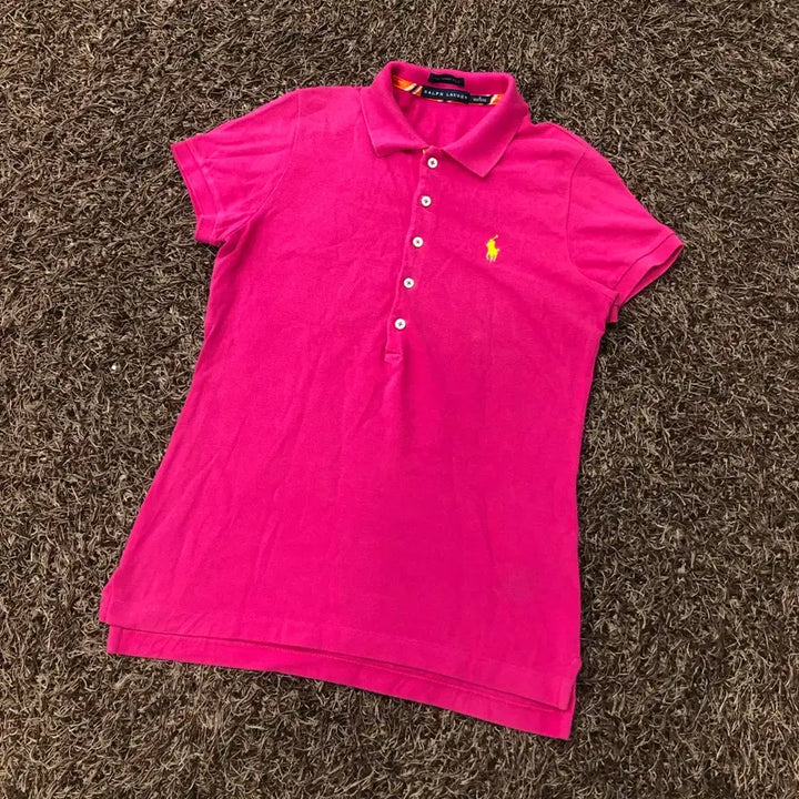 [BUNJANG] Ralph Lauren Pink Collar Short Sleeve T-Shirt / S 랄프로렌 핑크 카라 반팔 티셔츠