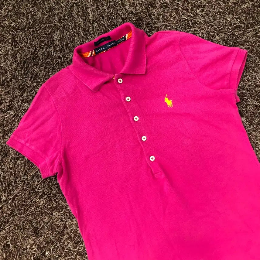 [BUNJANG] Ralph Lauren Pink Collar Short Sleeve T-Shirt / S 랄프로렌 핑크 카라 반팔 티셔츠
