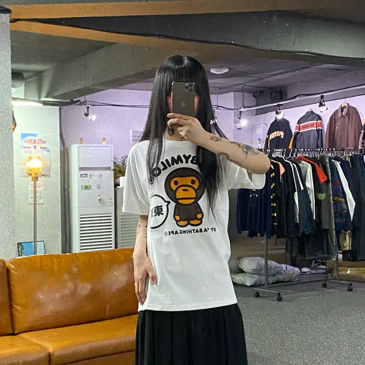 [BUNJANG] BAPE JAPAN Baby Milo White Short Sleeve T-shirt / 베이프 재팬 베이비 마일로 화이트 반팔 B4698