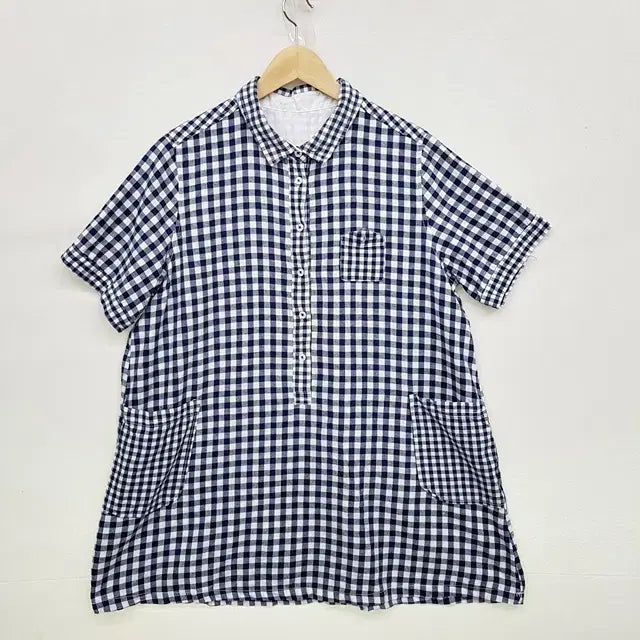 [BUNJANG] Cest Bien Vous Linen Check Dress Navy / cest bien vous 린넨 체크 원피스 네이비