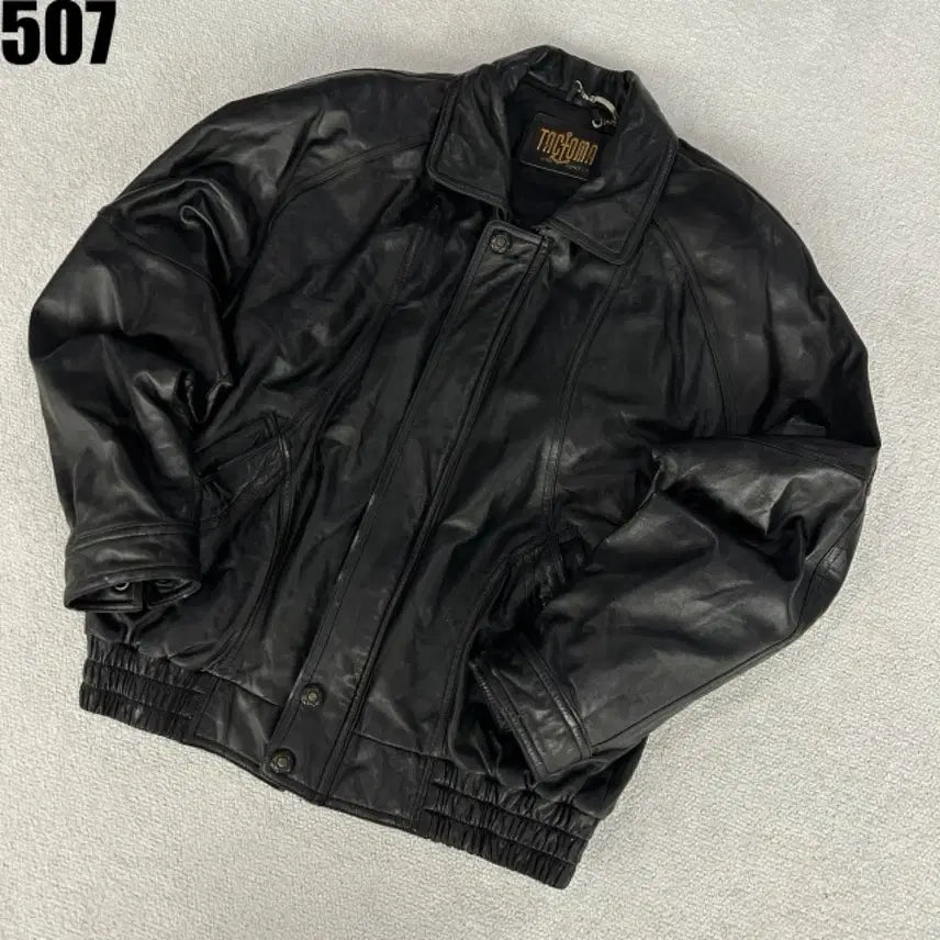 [BUNJANG] TACHOMA Black Leather Bomber Jacket / TACHOMA 블랙 가죽 봄버 자켓