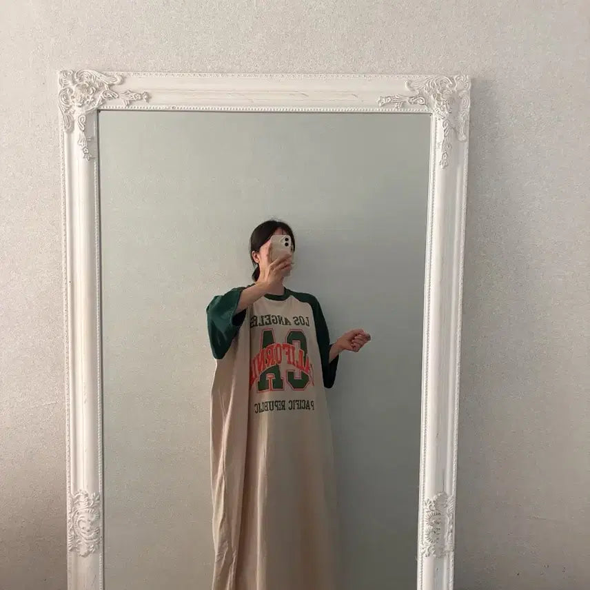 [BUNJANG] Colorblock Raglan Long Dress Oversized Maternity Fit Sizes 55-88 / 새상품 나그랑 배색 롱 원피스 루즈핏 임부복 빅사이즈 가능 55-88