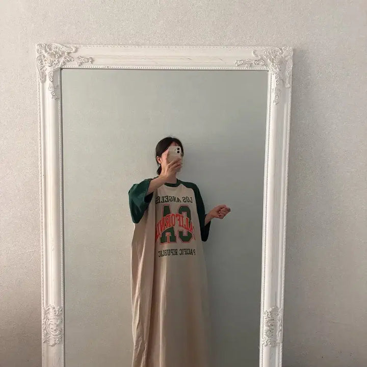 [BUNJANG] Colorblock Raglan Long Dress Oversized Maternity Fit Sizes 55-88 / 새상품 나그랑 배색 롱 원피스 루즈핏 임부복 빅사이즈 가능 55-88
