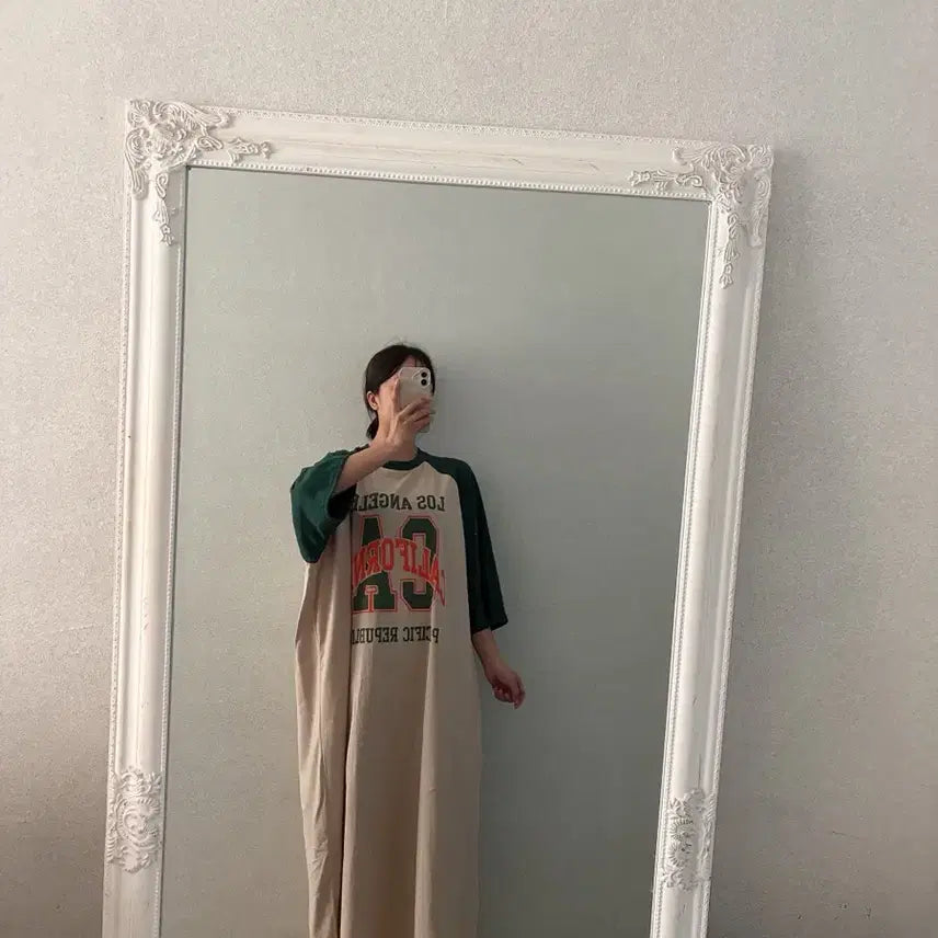 [BUNJANG] Colorblock Raglan Long Dress Oversized Maternity Fit Sizes 55-88 / 새상품 나그랑 배색 롱 원피스 루즈핏 임부복 빅사이즈 가능 55-88