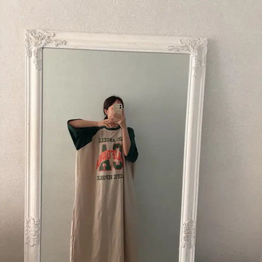 [BUNJANG] Colorblock Raglan Long Dress Oversized Maternity Fit Sizes 55-88 / 새상품 나그랑 배색 롱 원피스 루즈핏 임부복 빅사이즈 가능 55-88
