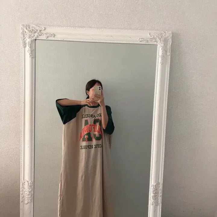 [BUNJANG] Colorblock Raglan Long Dress Oversized Maternity Fit Sizes 55-88 / 새상품 나그랑 배색 롱 원피스 루즈핏 임부복 빅사이즈 가능 55-88